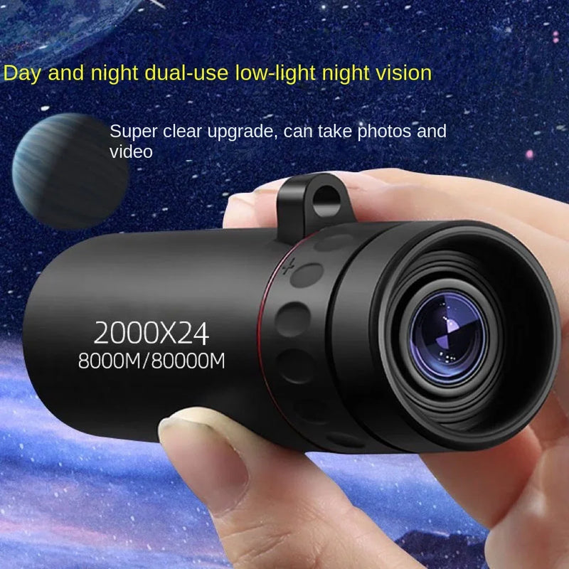 Telescópio monocular hd 2000x24, mini telescópio portátil para celu plar com suporte para acampamento ao ar livre, caça, observação deássaros